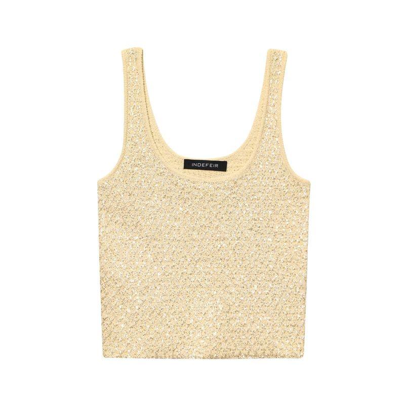 

Zbzr Весна Новинка Женская одежда Западный стиль Мода Пайетки Круглый вырез Короткий рукав Вязаная верхняя одежда Слинг 9598192 Sling L