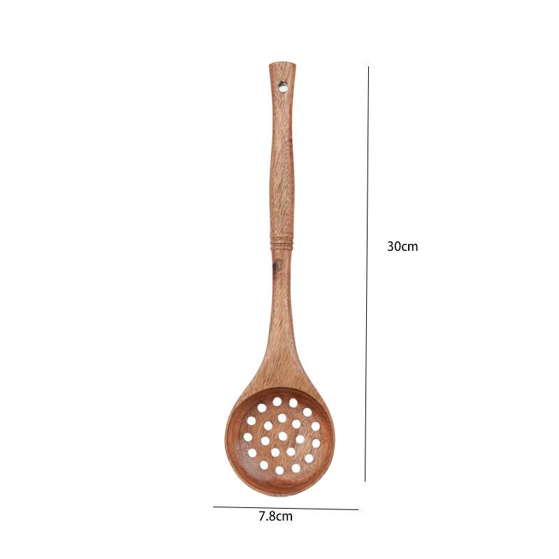 ZISIZ Wooden Long Handle Kitchen Utensil Set - Deep Soup Ladle & Stirring Spoon