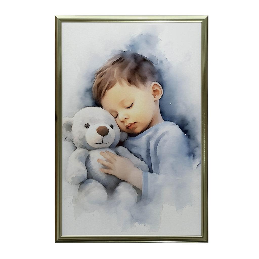 Chłopiec Z Misiem Przytulasem Chłopiec Z Misiem Przytulasem, 70X100 Cm, Rama Aluminiowa Czarna, Papier Matowy 230 Gsm