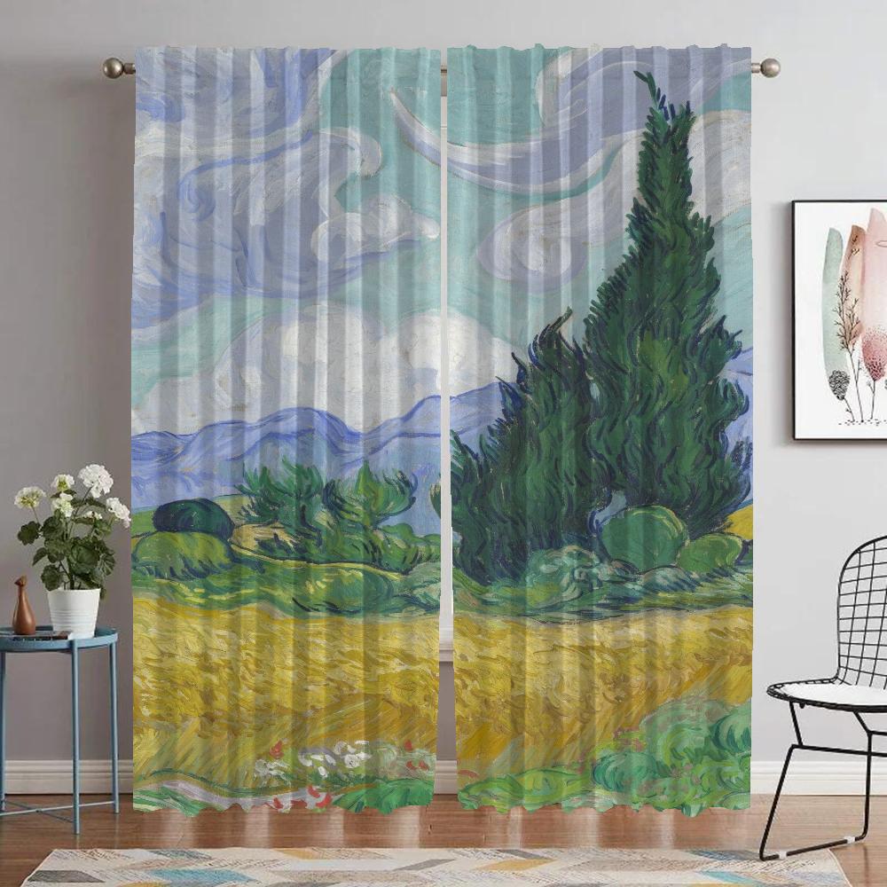 Van Gogh Blackout Curtain for Room 2 Panel Home Interior Curtains for Camera Halloween Decoration Shades Partition Living Child