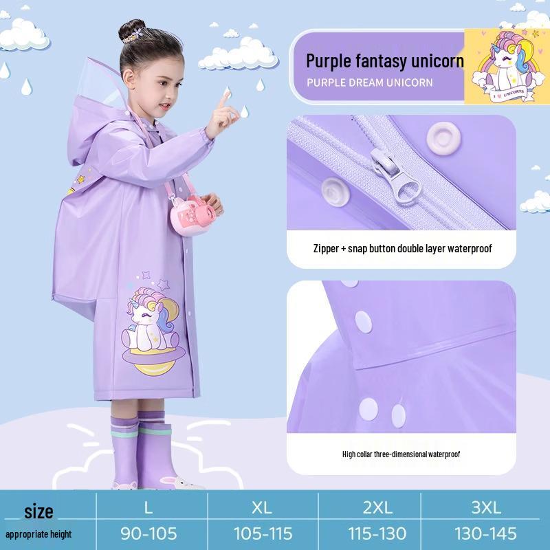 Size L Kids' Rainproof Poncho for 8-Year-Olds - One-Piece Raincoat with Backpack Space for School
