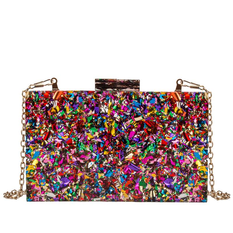 

Acrylic Purses and Handbags for Women Multicolor Perspex Geometric Patterns Box Clutch Banquet Evening Crossbody Bags Sac A Main разноцветный