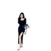 Sexy Spice Girl Split Hip Wrap Dress Women's Early Autumn New Temperament Slim and Skinny Long Sleeve Bottom Skirt