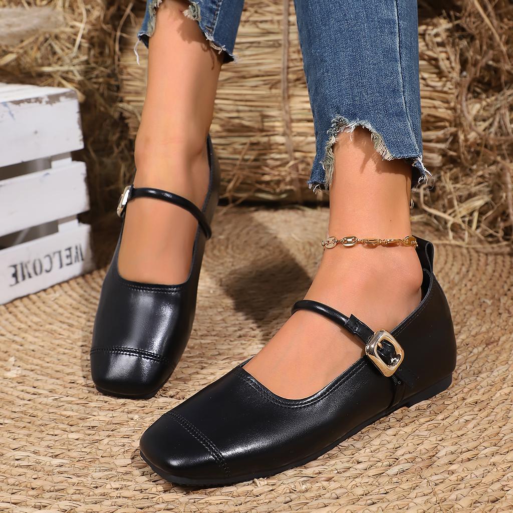 Fashion Elegant Women Shallow Flats Shoes Shallow Toe Retro Square Toe Loafers Comfortable Soft Rubber Sneakers Women Zapatos De Mujer