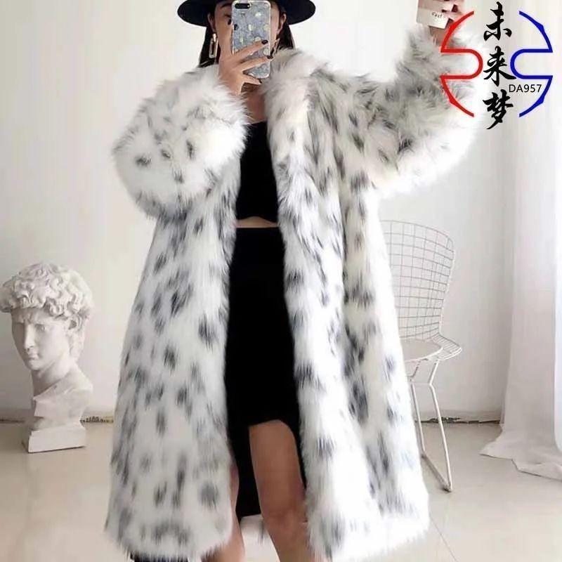 Imitation fur coat women's imitation fox fur coat winter new long hair medium and long winter clothing thickened