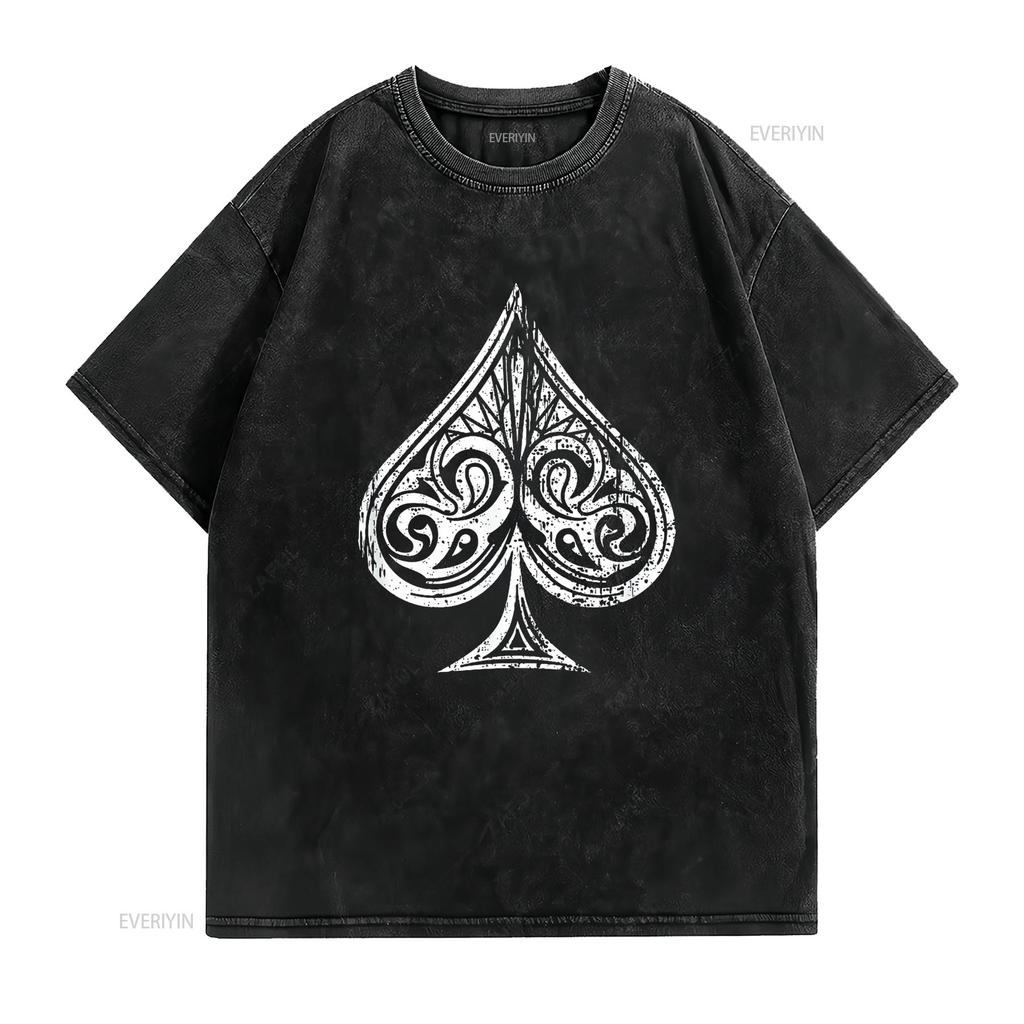 Womens Ace Of Spades T Shirt Black 2XL vintage Washed Versatile graphic Breathable Top For Everyday Wear Soft Stretched