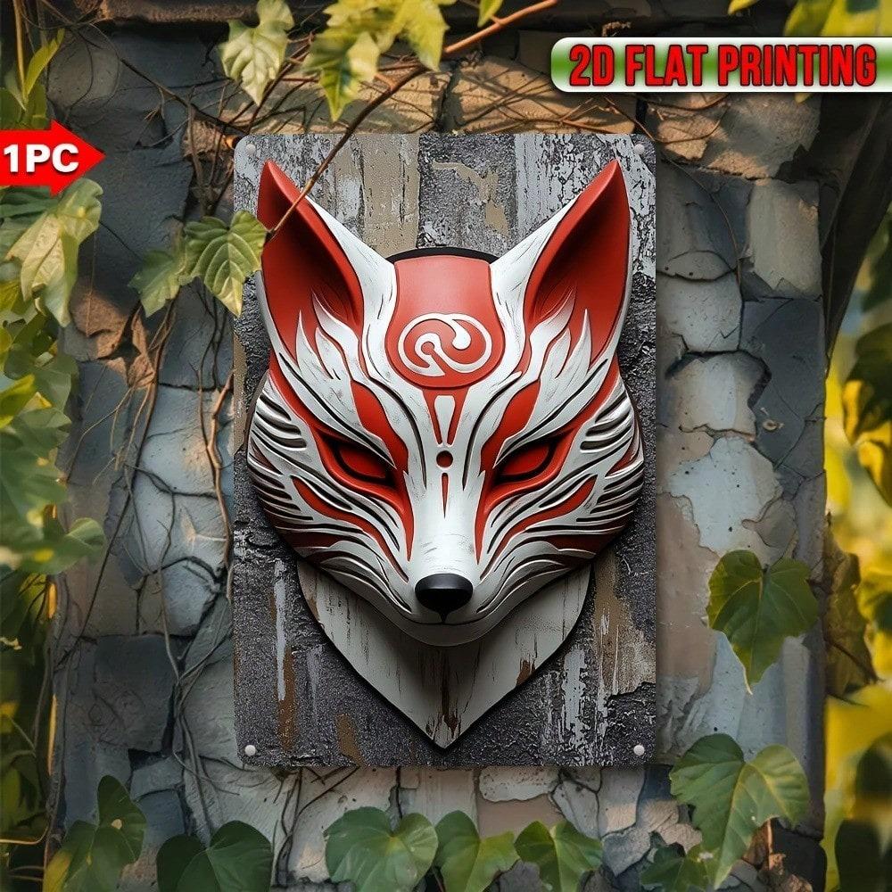 Metal Fox Mask Wall Decor Weatherproof Garden Statue Anbu Style Indoor Outdoor Iron Plaque