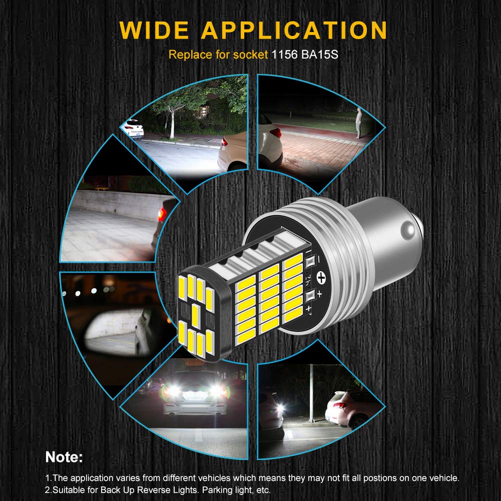 KATUR 2pcs White 850LM 1156 P21W BA15S 4014 45SMD Decoder Lamp Canbus Bulb Backlight