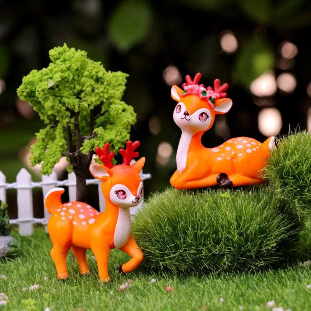 Delicate Cartoon Sika Deer Figurine Waterproof Animal Statue  Home Decoration