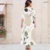 Women Plus Size Keyhole Neck 3 4 Sleeve Abstract Print Long Maxi Dress