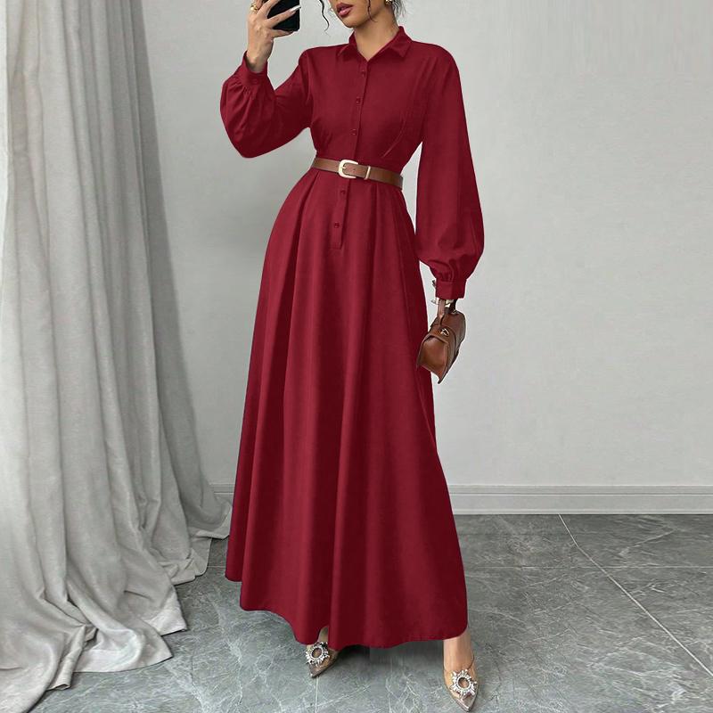 

ZANZEA Женское элегантное повседневное платье-макси с отложным воротником и длинными рукавами 5XL вино красного