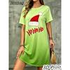 Fashion Elegant Christmas Printed Dress For Women Short Sleeve O-Neck Christmas Hat Letter Pattern Loose Mini Dress Casual Robe