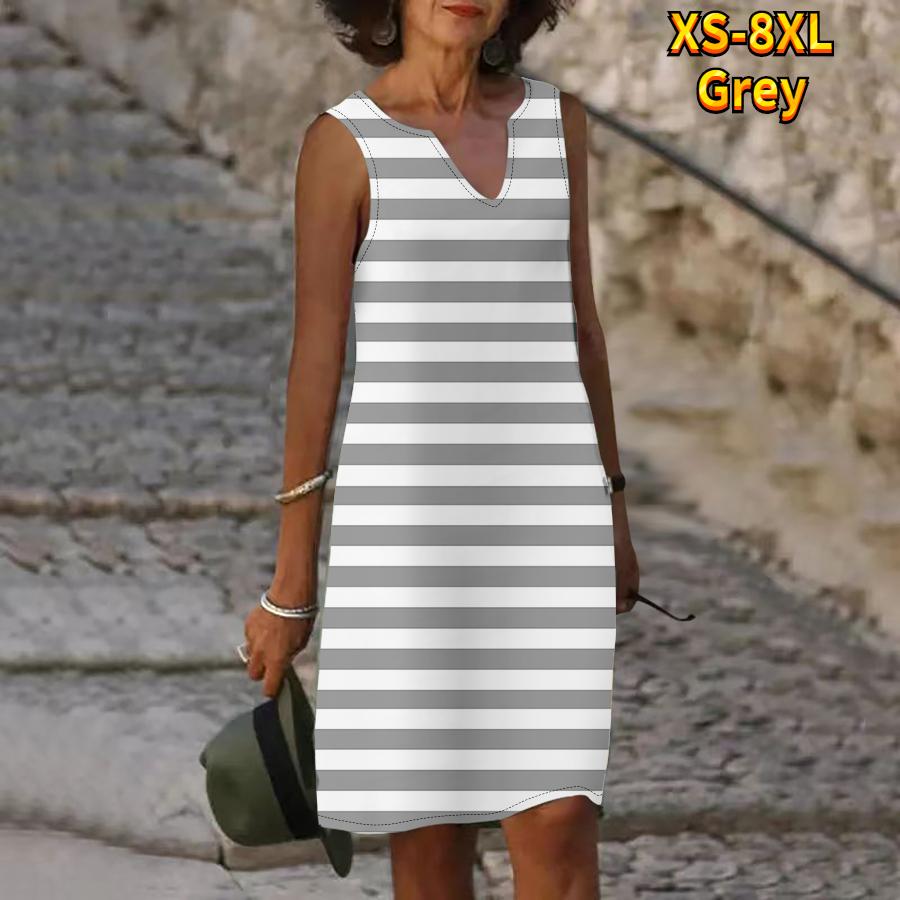 Rochie cu imprimeu cu dungi de zebră de vară pentru femei, cu decolteu în V, ocazional, fără mâneci, la modă, lejer, sexy, rochii mari mari XS-8XL