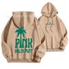 Women's Hooded Long Sleeve Drop Shoulder Pullover Sweatshirt Palm Tree "PINK PALM PUFF" Back Letter Print Casual Hoodie