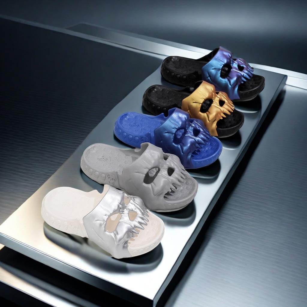 

Summer color-changing skull stepping on shit slippers women s EVA indoor non-slip home thick bottom soft bottom soft bottom men s sandals 36/37 золотой