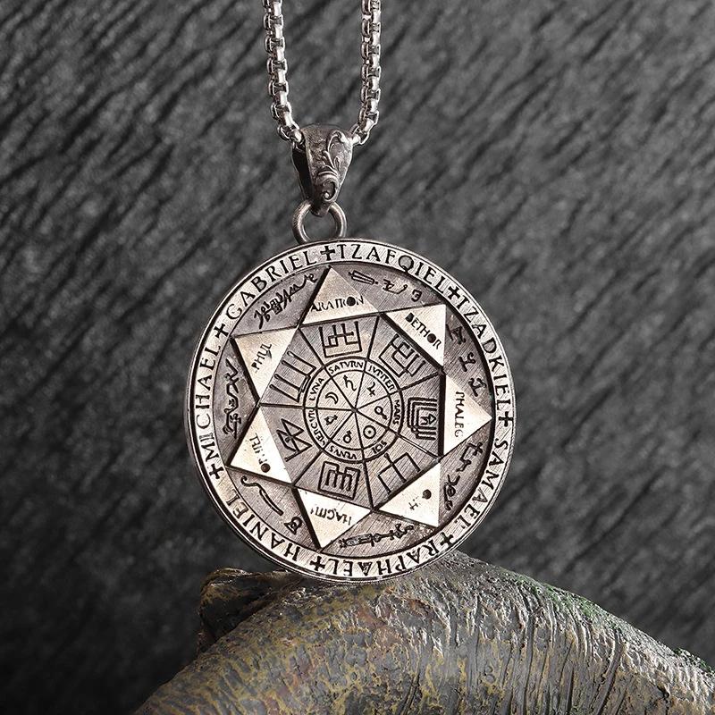 Seven Angels Magic Circle Retro Circle Men's Necklace Zinc Pendant