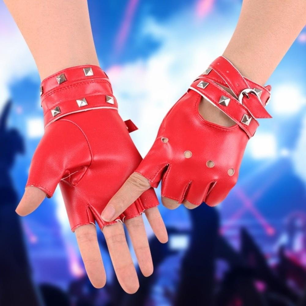 Anti-Slip Half Finger Gloves Cool Fingerless Mittens Unisex Rivets Belt Wrist Gloves  Hip-Hop