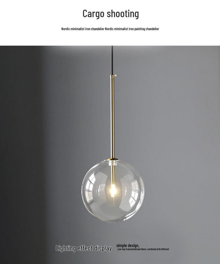 Nordic Minimalist Transparent Glass Ball Pendant Light for Bedroom or Bar