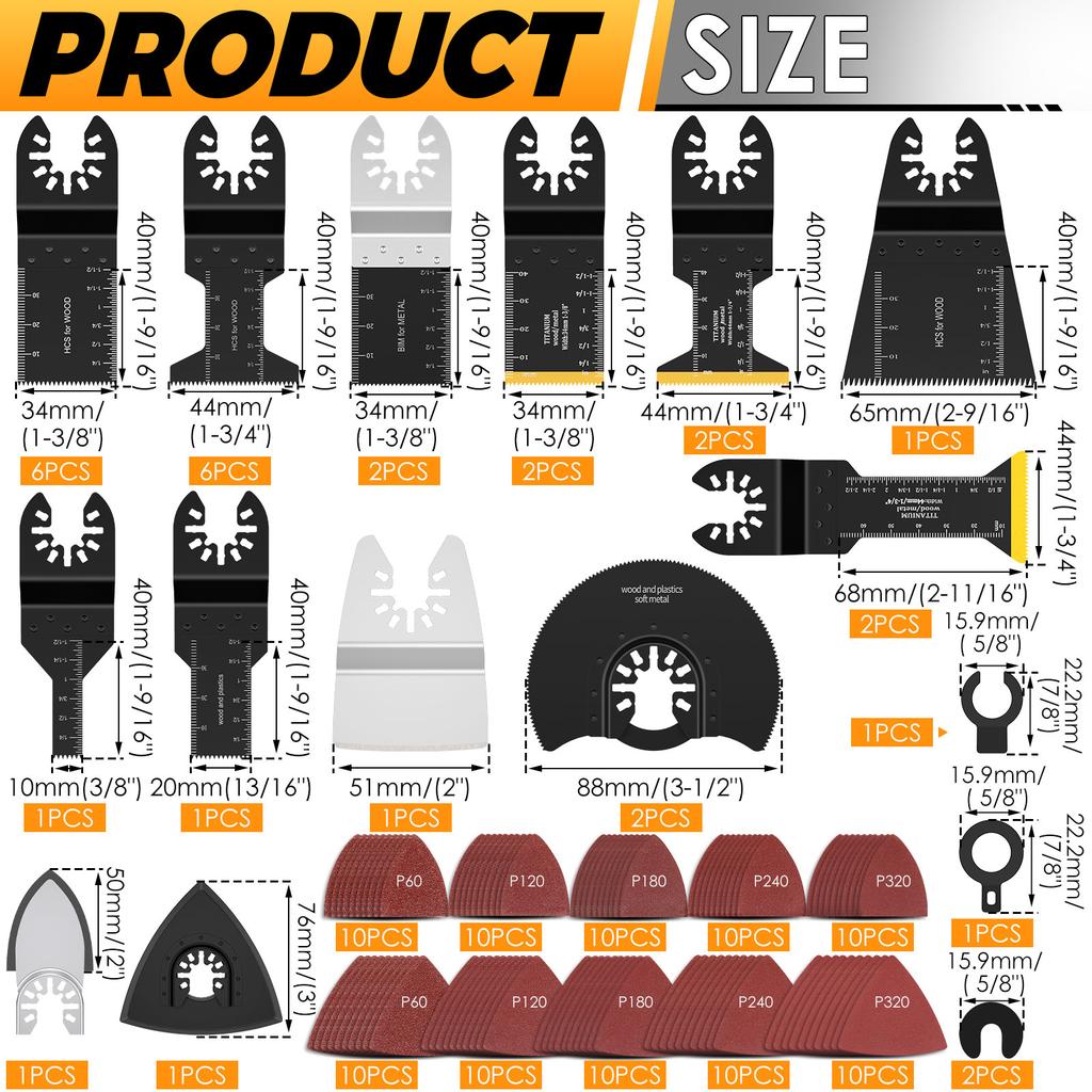 Bi-metal Oscillating Tool 8/15/128PCS Oscillating Saw Blade with Scraper Sandpaper Sanding Disc and Adapter Oscillating Tool