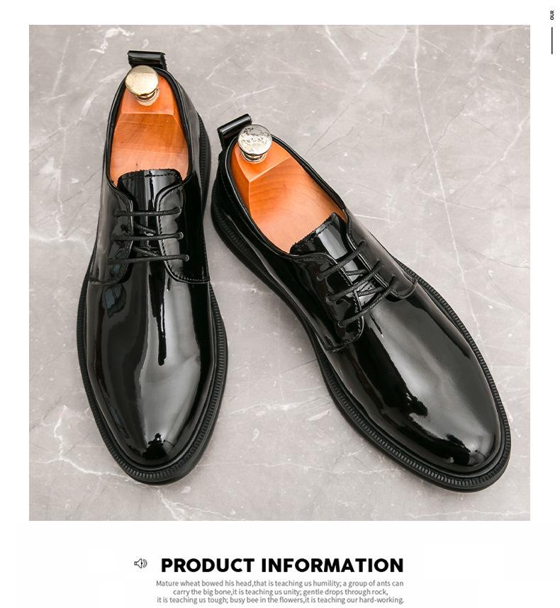 Autumn New Pointed Toe Patent Leather Lace-up Formal Casual Men's Shoes, Large Size.