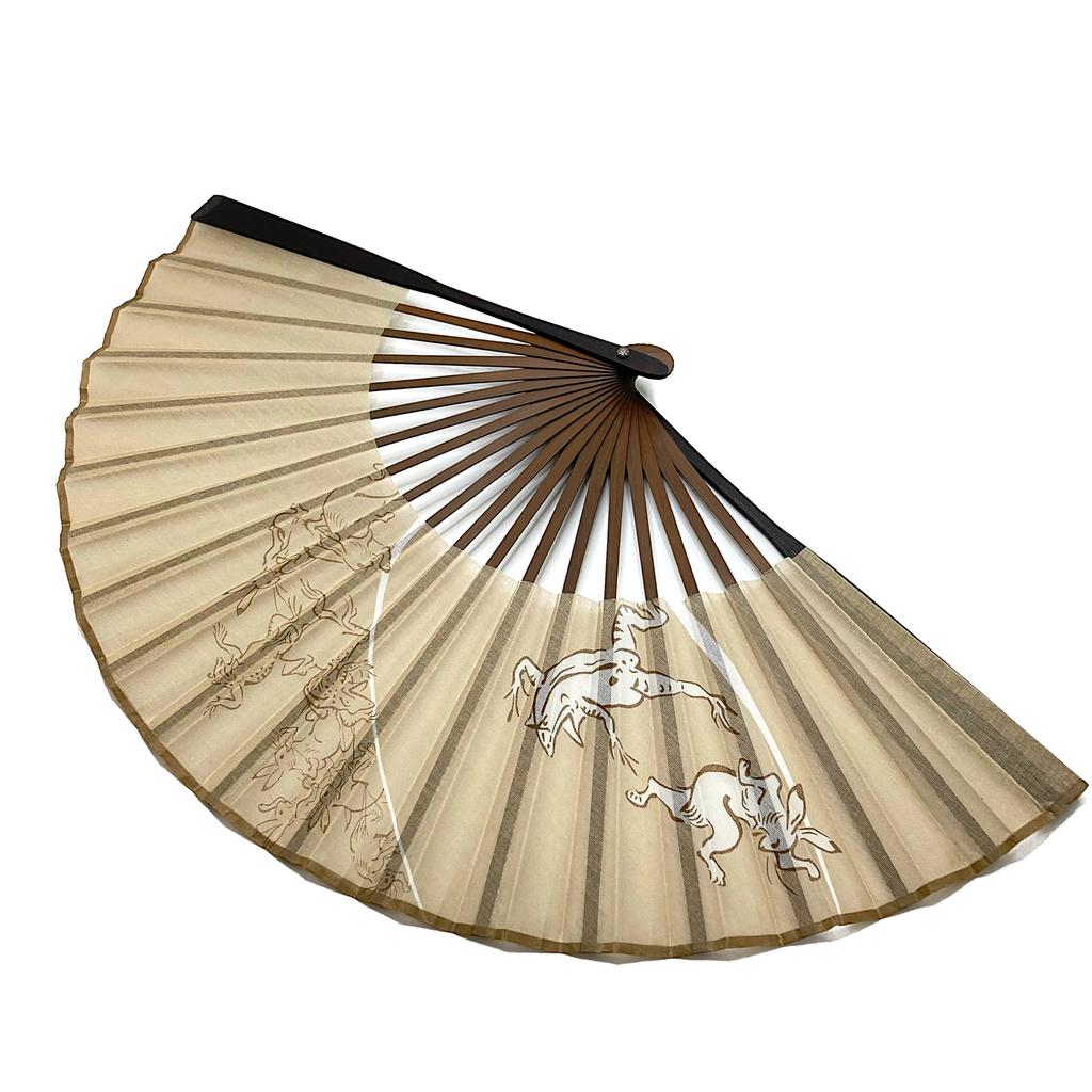 Cotton Large Frog and Rabbit Fan Only [Hanakanzashi] Men's Fan, Choju-giga (Animal Caricatures) Design, 22cm, Fabric, Size, Design, Brown, [Choju