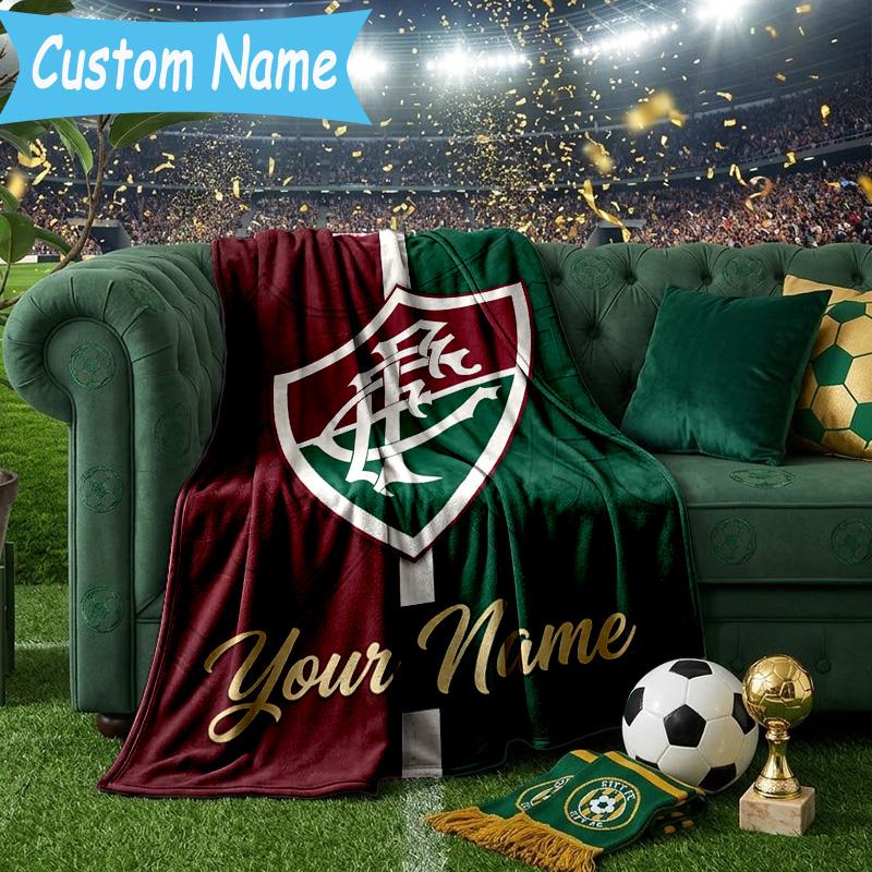 Custom Name Fluminense Club Crest Flannel Blanket, Use for Birthday/Holiday Gift, Soft Blanket for Sofa/Bed/Camping/Office, Home Decor