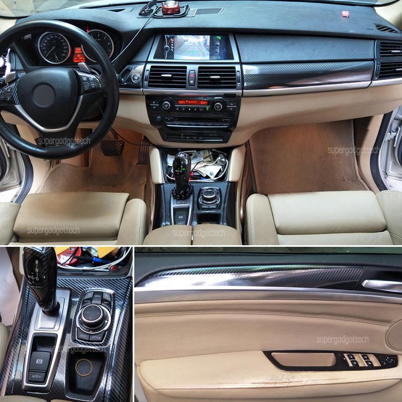 Adhesivos de Fibra de Carbono Brillantes Para BMW X5 E70 X6 E71 Car-Styling Interior de Coche Consola Central Cambio de Color Moldeado Adhesivo Calcomanías
