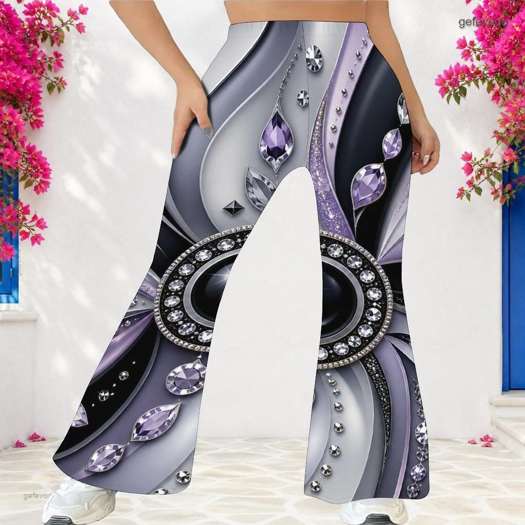 Women High Waist Large Size Printed Full Length Flared Pants