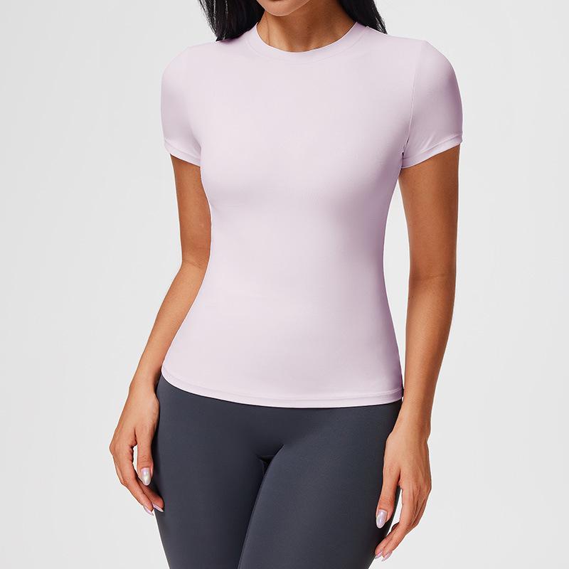 Damen Nude-Feeling Amerikanischer Stil Schnelltrocknendes Kurzarm-T-Shirt - Schlankmachendes Yoga-, Sport-, Fitness- und Laufoberteil