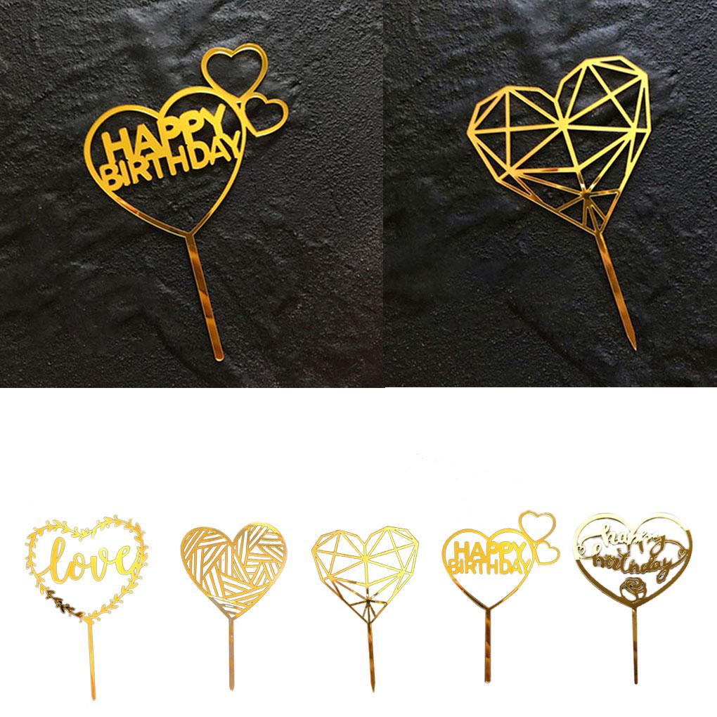 Gold Acrylic Heart Collection Cake Topper Dessert Decoration Birthday Party Cupcake