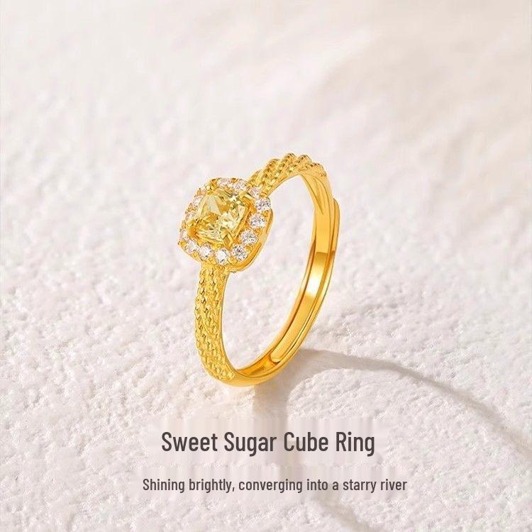 999 Pure Gold Open Square Ring with Sterling Silver Accent - Elegant Valentine's Day Gift for Her