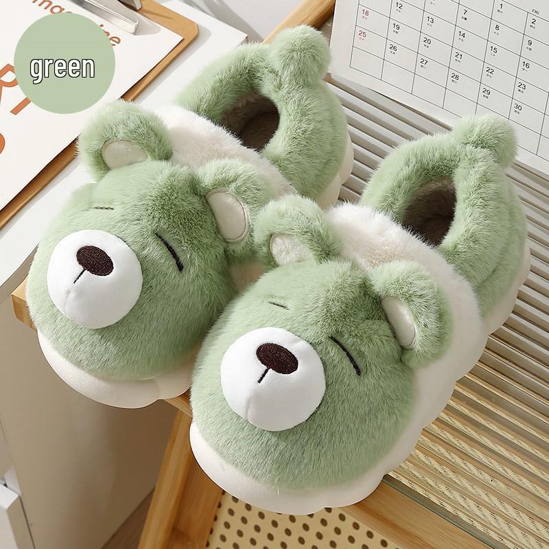 Plush Bear Cotton Slippers: Soft, Warm Autumn/Winter Home Shoes for Men & Women