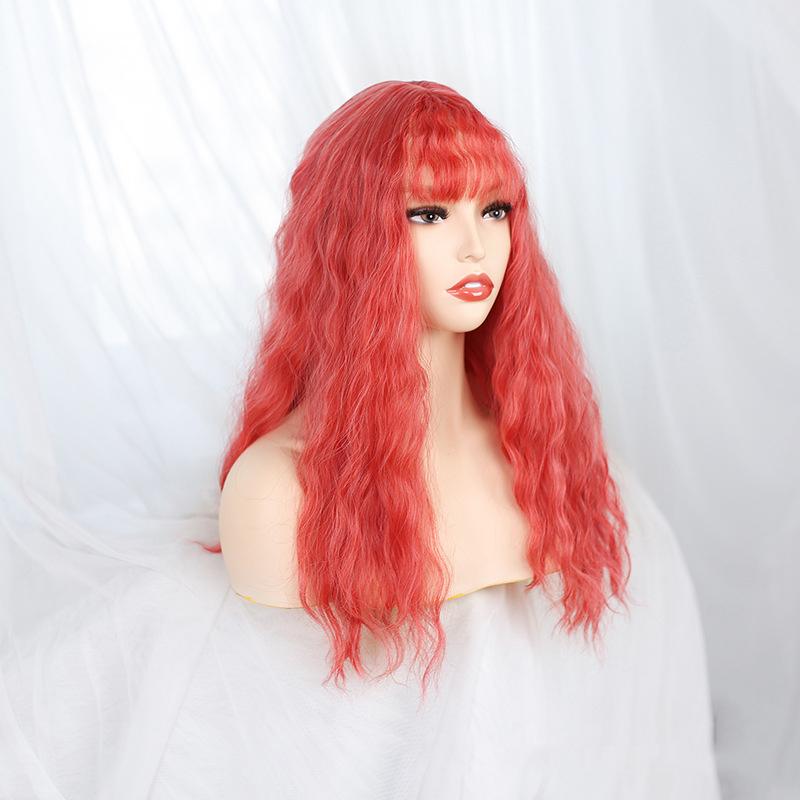 Bybrana Ladies Red Big Wavy Long Hair With Bangs Daily Wear Synthetic Hair