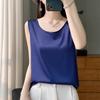 Summer new temperament sleeveless vest women's outer wear fashion round neck foreign style versatile acetic acid satin top A