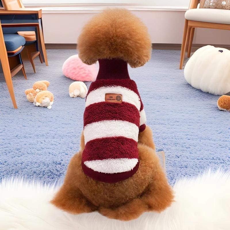 Special Autumn and Winter Pet Clothes Coral Fleece Striped Warm Dog Teddy Thicker Than Bear Small and Medium Dogs