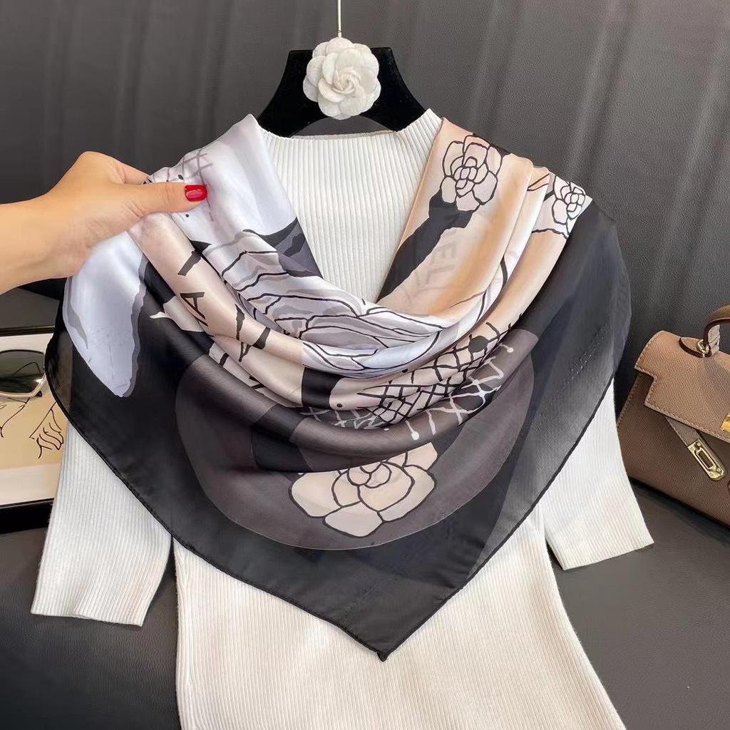 110cm Versatile Women’s Imitation Silk Scarf - Large, Printed, Decorative, Sunscreen Shawl