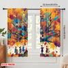 2pcs,2D Plane Printing Curtain Fabric People Reading Books Under The Colorful Durable Polyester (without Rod) All Seasons