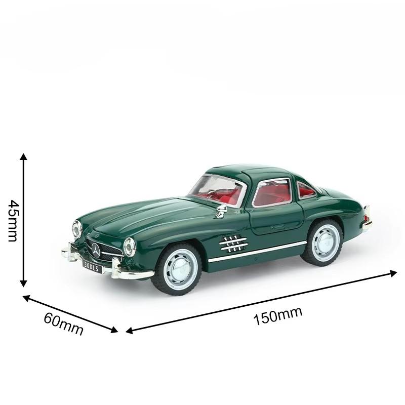 1:32 500K 300SL Vintage Car Model Toy Shock Absorption Alloy Diecast Vehicle Models Sound Light Pull Back Collection Kids Gifts