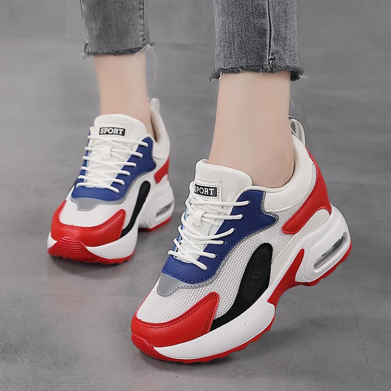 Women's Flying Mesh Inner Height Increase Women's Shoes High Top Shoes Sports Casual Shoes Air Cushion Women's Shoes