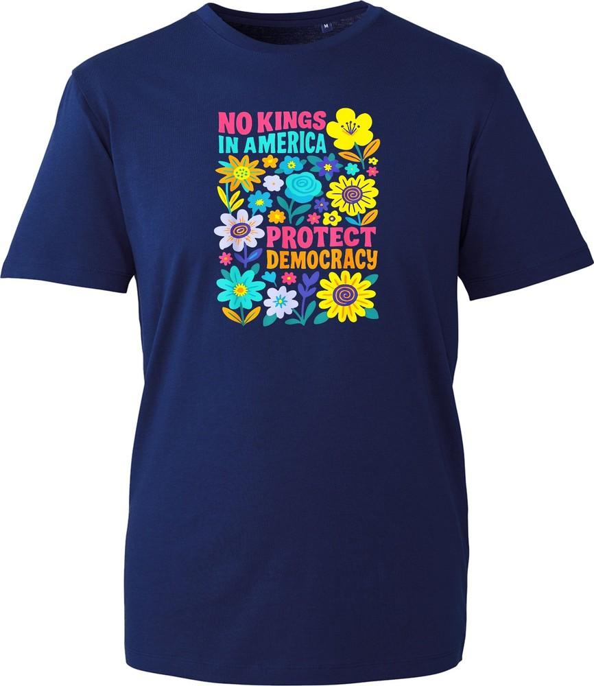 No Kings In America TShirt Protect Democracy Groovy Retro Floral Graphic Tee New