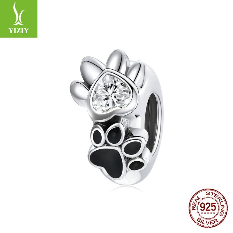 Yinziyun Cat Paw Print DIY Bracelet Spacer Beads: Cute S925 Sterling Silver Pet Imprint Collection