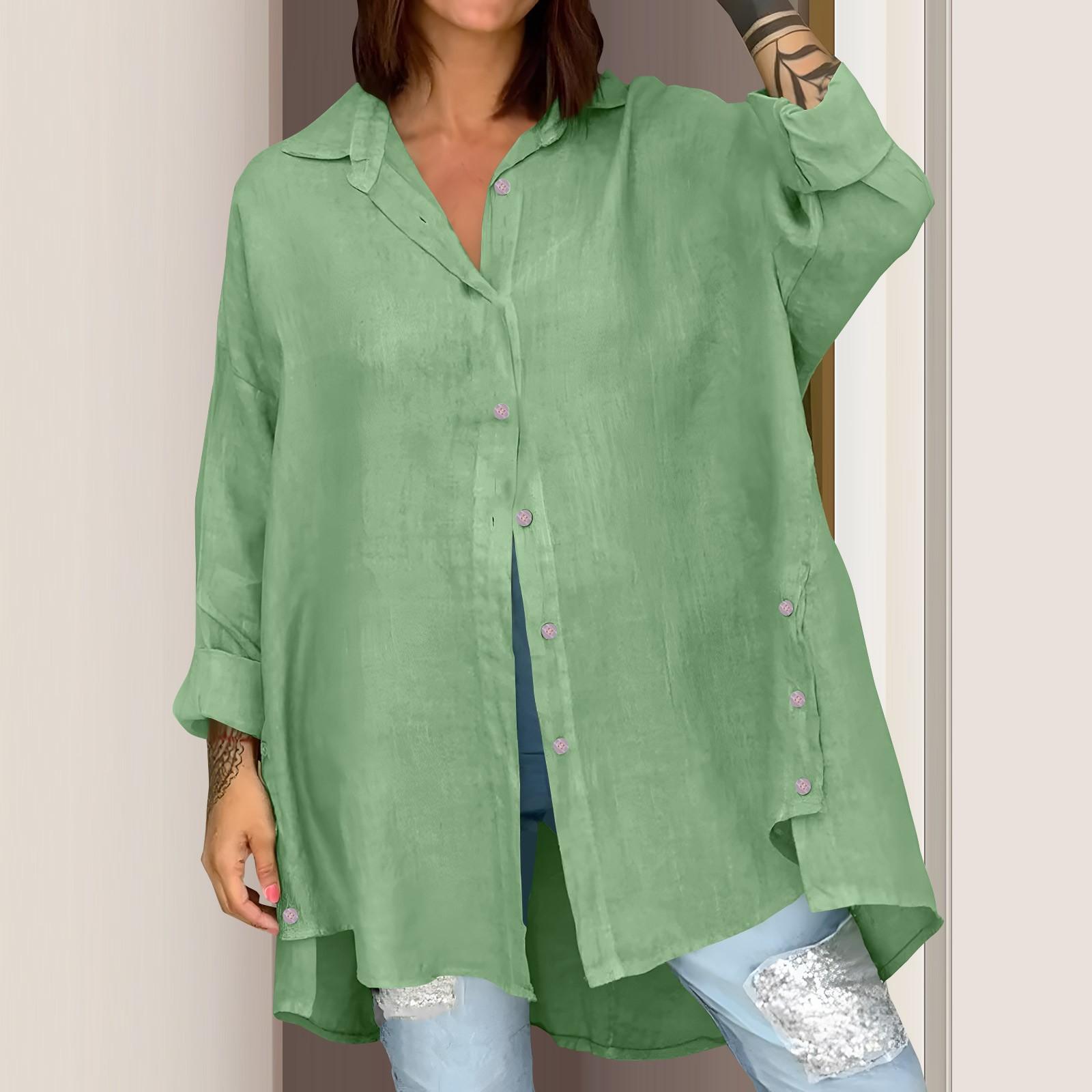 

Женская мода, свободная однотонная хлопковая блузка с девятиминутными рукавами, топ XL зелёный