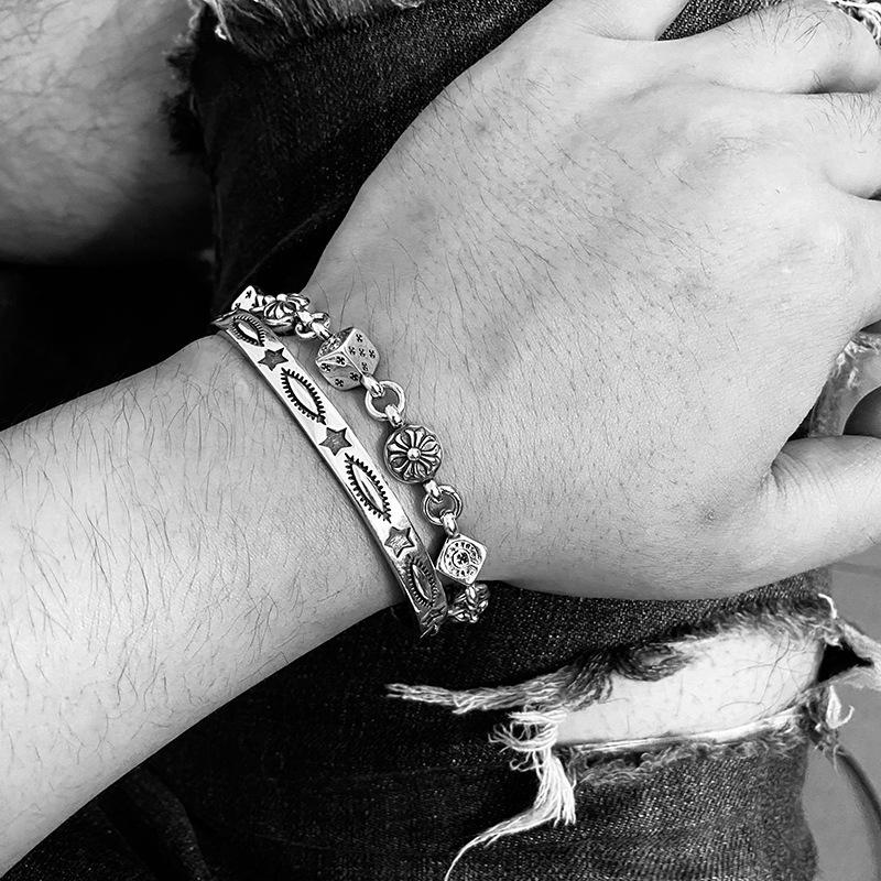 Trendiges Punk-Stil geschnitztes Kreuz Würfel Armband - Europäischer & Amerikanischer Retro für Paare