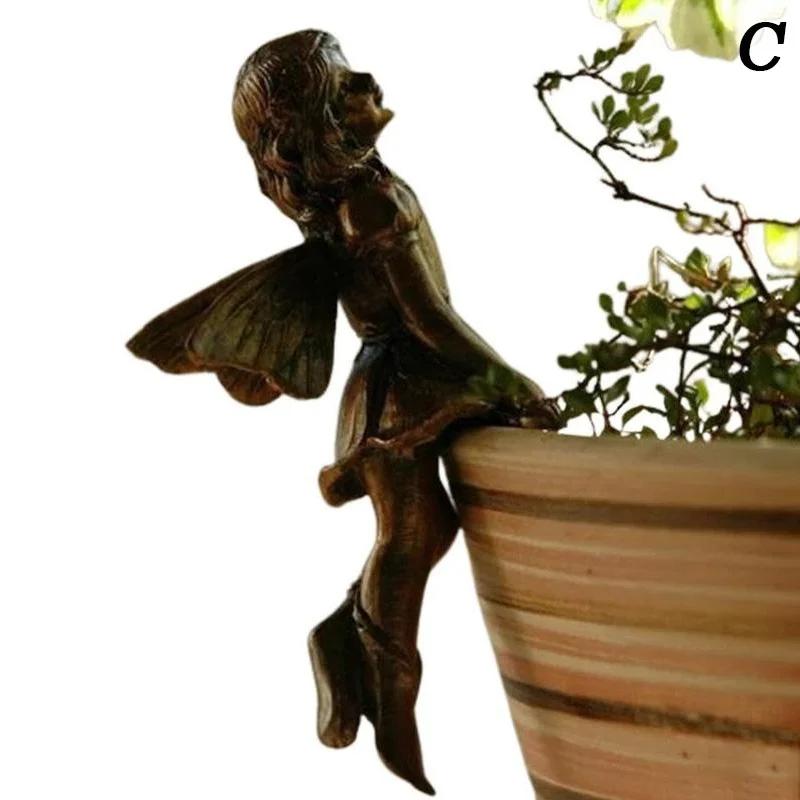 Fairy Girl Hanging Cup Resin Decoration Fairy Combination Flower Basket Edge Decoration Garden Pot Ornaments