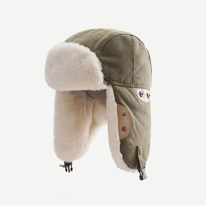 Winter Plush Earflap Bomber Hats Cotton Lamb Hair Ear Protectors Russian Hat Plush Thicken Windproof Mountaineering Ski Snow Pilot Outdoor Sport Cap