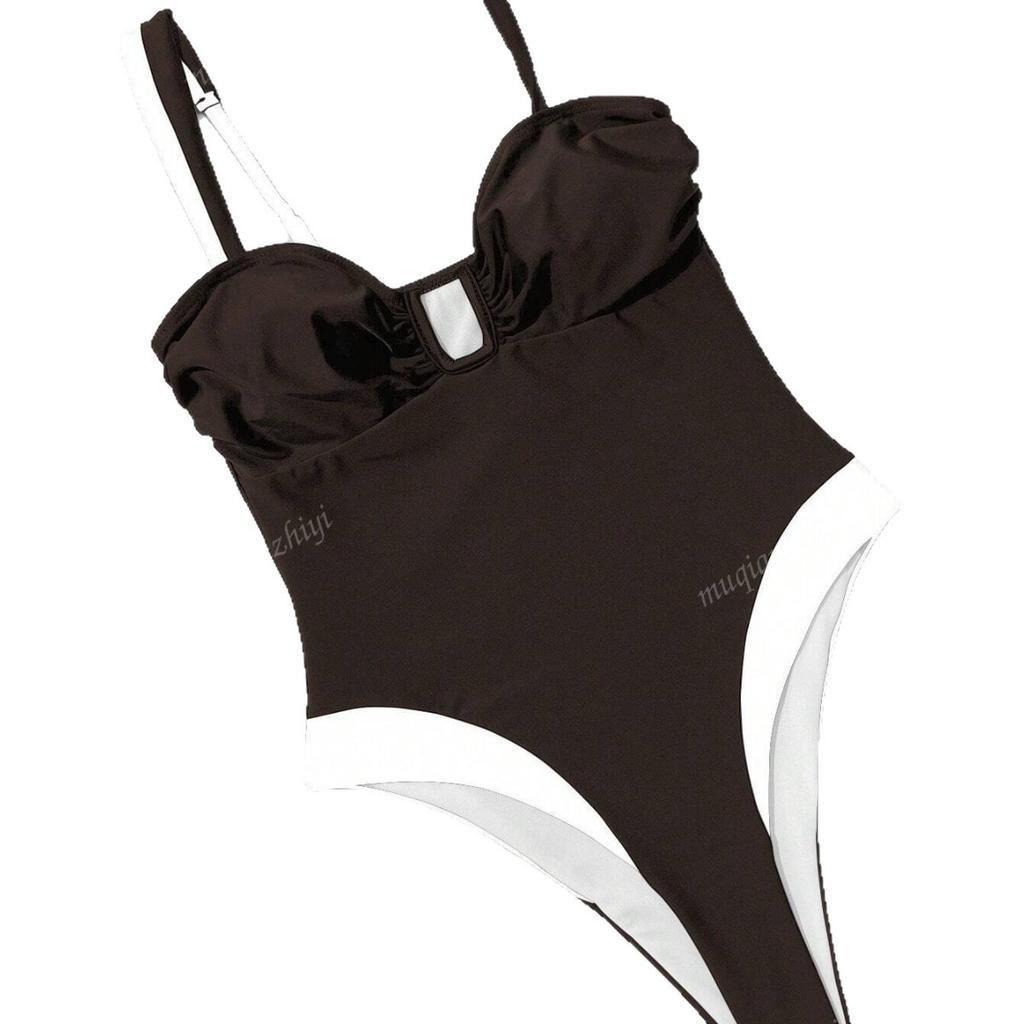 One-piece swimsuit female sexy high fork deep V chest vacation explosion European and American swimsuit