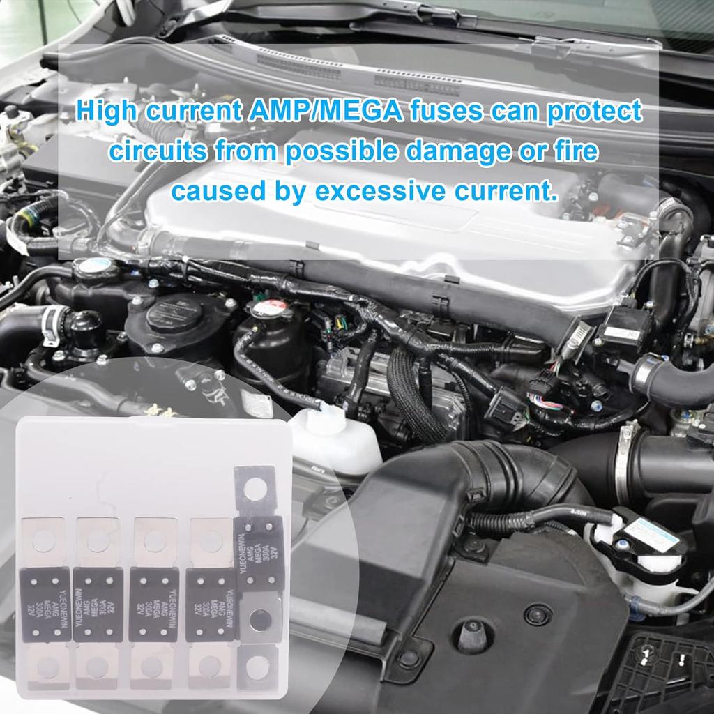 300A MEGA/AMG Fuses, 6 Pcs 300A MEGA/AMG High Current Fuse Bolt Down Auto Fuse Time Delay for Cars, Trucks, Construction Vehicles, Buses, Caravans,