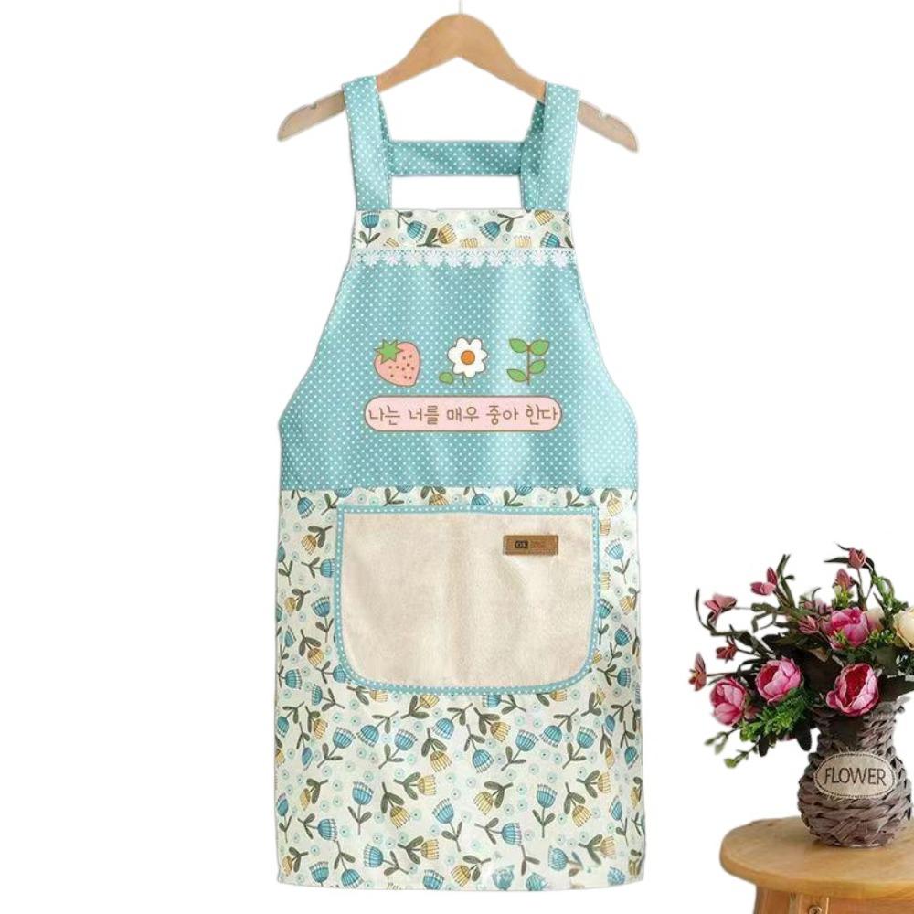Flower Printing Women Kitchen Aprons Waterproof Anti Dirty Chef Work Apron Wiping Hand Pocket Cooking Aprons Household Cleaning