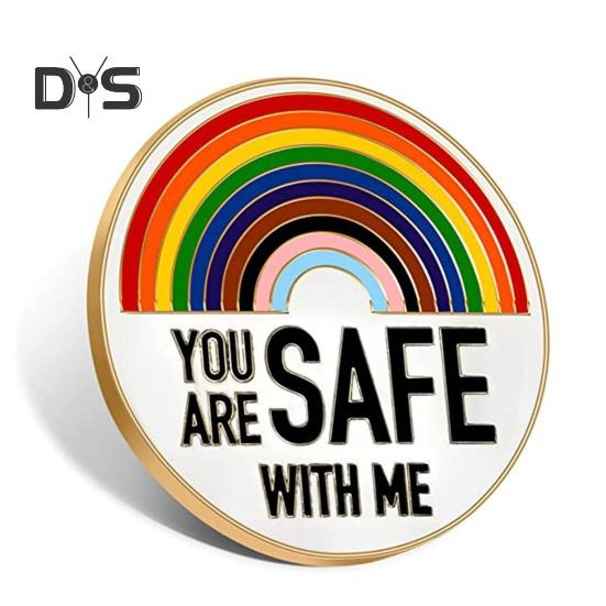You Are Safe with Me-Anstecknadeln, Regenbogen-Emaille-Anstecknadeln mit inspirierendem Zitat, Farbblock-Brosche für Kleidung, Taschen, Rucksäcke, Jacken, Hüte