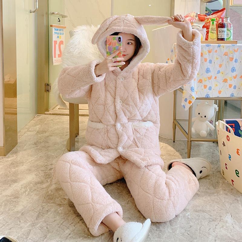 

Зимняя пижама женская из кораллового бархата с хлопковым утеплителем и толстым бархатом для осенне-зимнего комплекта домашней обстановки